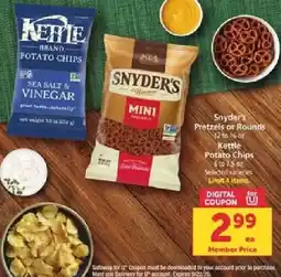 Safeway Snyder's Pretzels or Rounds, Kettle Potato Chips offer