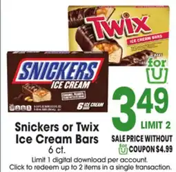 Jewel-Osco Snickers or Twix Ice Cream Bars offer
