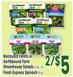 Jewel-Osco Backyard Farms or Earthbound Farm Greenhouse Salads 4 OZ., OR Fresh Express Spinach 8 oz offer