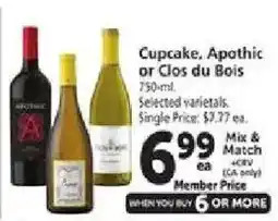 Safeway Cupcake, Apothic or Clos du Bois offer