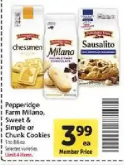 Safeway Pepperidge Farm Milano, Sweet & Simple or Chunk Cookies offer