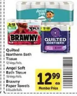 Safeway Quilted Northern Bath Tissue, Angel Soft Bath Tissue, Brawny Paper Towels offer