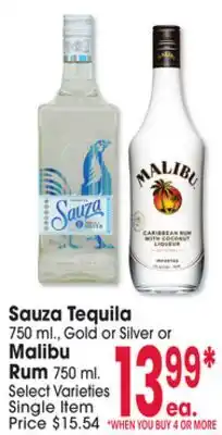 Jewel-Osco Sauza Tequila 750 mL, Gold or Silver or Malibu Rum offer