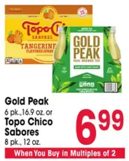 Jewel-Osco Gold Peak 6 pk., 16.9 oz. or Topo Chico Sabores 8 pk., 12 oz offer