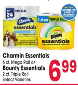Jewel-Osco Charmin Essentials 6 ct. Mega Roll or Bounty Essentials 2 ct. Triple Roll offer