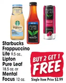 Jewel-Osco Starbucks Frappuccino Lite 9.5 oz., Lipton Pure Leaf 18.5 oz. or Mental Focus 12 oz offer