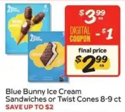 Winn Dixie Blue Bunny Ice Cream Sandwiches or Twist Cones offer