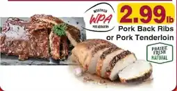 Piggly Wiggly Wpa pork back ribs or pork tenderloin offer