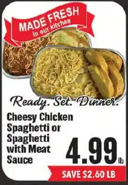 Market Basket Cheesy Chicken Spaghetti or Spaghetti with Meat Sauce offer
