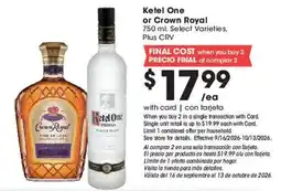 Ralphs Ketel One or Crown Royal offer