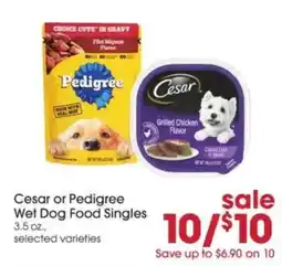 Giant Eagle Cesar or Pedigree Wet Dog Food Singles offer