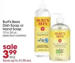 Giant Eagle Burt's Bees Dish Soap or Hand Soap offer