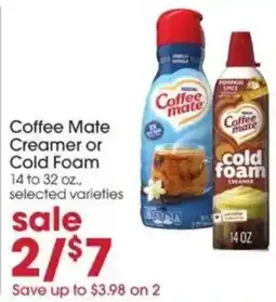 Giant Eagle Coffee Mate Creamer or Cold Foam offer