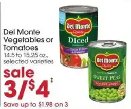 Giant Eagle Del Monte Vegetables or Tomatoes offer