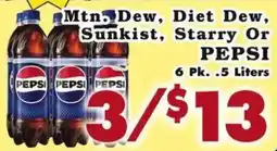 Foodland Mtn Dew, Diet Dew, Sunkist, Starry or Pepsi offer