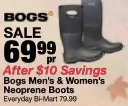 Bi-Mart Bogs men's & women's neoprene boots offer
