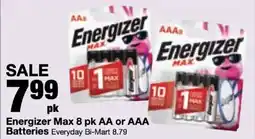 Bi-Mart Energizer Max 8 pk AA or AAA Batteries offer
