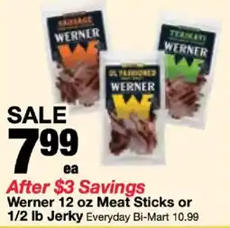 Bi-Mart Werner meat sticks or jerky offer