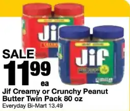 Bi-Mart Jif Creamy or Crunchy Peanut Butter Twin Pack offer