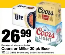 Bi-Mart Coors or Miller 30 pk Beer offer