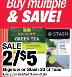 Bi-Mart Bigelow or Stash 20 ct Teas offer
