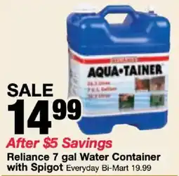 Bi-Mart Reliance 7 gal Water Container with Spigot offer