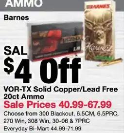 Bi-Mart Barnes VOR-TX Solid Copper/Lead Free Ammo offer