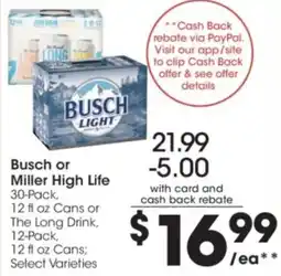 Kroger Busch or Miller High Life offer