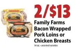 Festival Foods Family Farms Bacon Wrapped Pork Loins or Chicken Breasts offer