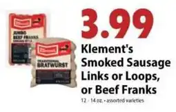Festival Foods Klement's Smoked Sausage Links or Loops, or Beef Franks offer