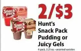Festival Foods Hunt's Snack Pack Pudding or Juicy Gels offer