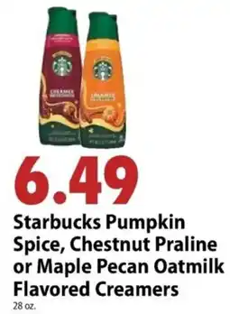 Festival Foods Starbucks pumpkin spice, chestnut praline or maple pecan oatmilk flavored creamers offer