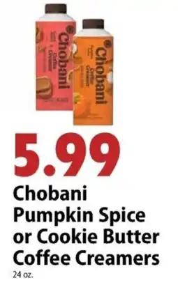 Festival Foods Chobani pumpkin spice or cookie butter coffee creamers offer