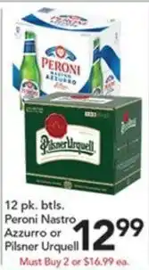 Pete's Fresh Market Peroni Nastro Azzurro or Pilsner Urquell offer