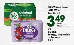 Sullivan's Foods V8 juice energy, vegetable or tomato offer