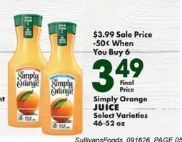 Sullivan's Foods Simply Orange Juice offer