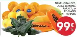 Pete's Fresh Market Navel Oranges, Large Lemons, Papaya, or Poblano Peppers offer