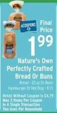 Brookshire's Nature's Own Perfectly Crafted Bread Or Buns offer