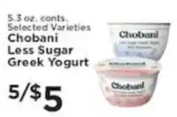 Pioneer Supermarkets Chobani Less Sugar Greek Yogurt offer