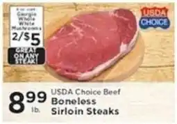 Pioneer Supermarkets Usda choice beef boneless sirloin steaks offer