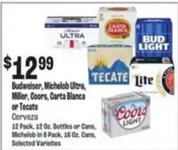 Food City Budweiser, Michelob Ultra, Miller, Coors, Carta Blanca or Tecate Cerveza offer