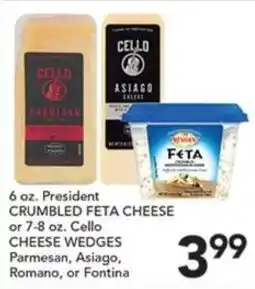 Pete's Fresh Market President crumbled feta cheese or cello cheese wedges offer