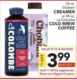 Pete's Fresh Market Chobani Cold Brew Coffee Creamer offer