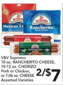 Pete's Fresh Market V&V Supremo Rancherito Cheese, Chorizo or Cheese Assorted Varieties offer