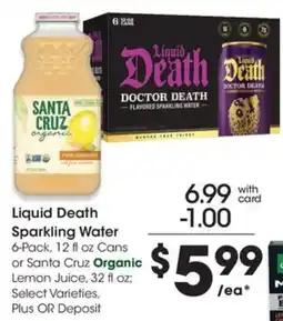 QFC Liquid Death Sparkling Water or Santa Cruz Organic Lemon Juice offer