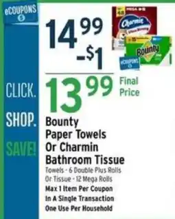 Brookshire's Bounty Paper Towels Or Charmin Bathroom Tissue offer