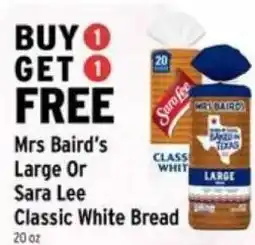 Brookshire's Mrs Baird's Large Or Sara Lee Classic White Bread offer