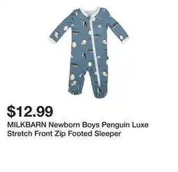 Marshalls MILKBARN Newborn Boys Penguin Luxe Stretch Front Zip Footed Sleeper offer