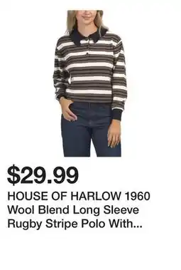 Marshalls HOUSE OF HARLOW 1960 Wool Blend Long Sleeve Rugby Stripe Polo With Ruffled Collar offer
