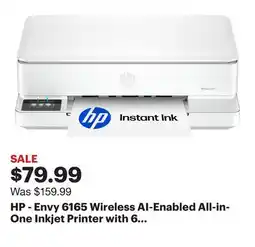 Best Buy HP - Envy 6165 Wireless AI-Enabled All-in-One Inkjet Printer with 6 months of Instant Ink - White offer